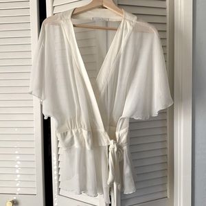 Cream Sheer Wrap Blouse